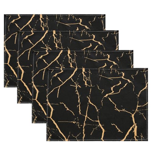 Kiatuniya Tischsets Frühling Schwarz und Gold Abwaschbar Modern Platzdeckchen Marmor Abstrakte Abwischbar Platzsets rutschfest Dekorative Tischmatte für Zuhause Küche Restaurant Speisetisch, 4er Set von Kiatuniya