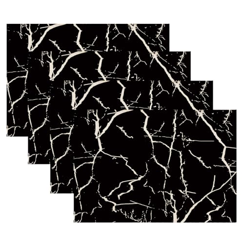 Kiatuniya Tischsets Frühling Schwarz und Weiß Abwaschbar Modern Platzdeckchen Marmor Abstrakte Abwischbar Platzsets rutschfest Dekorative Tischmatte für Zuhause Küche Restaurant Speisetisch, 4er Set von Kiatuniya