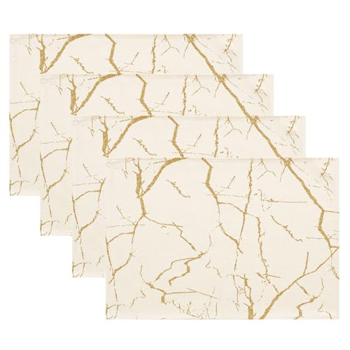 Kiatuniya Tischsets Frühling Weiß und Gold Abwaschbar Modern Platzdeckchen Marmor Abstrakte Abwischbar Platzsets rutschfest Dekorative Tischmatte für Zuhause Küche Restaurant Speisetisch, 4er Set von Kiatuniya