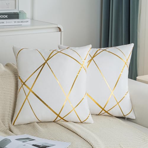 Kissenbezug 40 x 40 cm Sofakissen 2er Set Weiß Kissenbezüg mit Gold Modernes Kissenhülle Dekokissen Samt Kissenhülle für Schlafzimmer Couch Sofa Bett Kissenbezug 40 x 40 cm Sofakissen 2er Set Weiß Kissenbezüg mit Gold Modernes Kissenhülle Dekokissen Samt Kissenhülle für Schlafzimmer Couch Sofa Bett von Kiatuniya