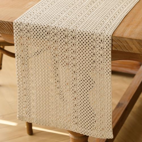 Tischläufer Boho Deko Weiß Makramee Tisch Läufer Frühling Beige Gehäkelte Spitze Tischläufer Schmal Vintage Creme Table Runner Kurz Hochzeit Party Tischdeko Outdoor 30x140 cm von Kiatuniya