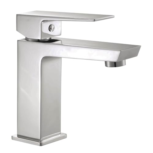 Kibath 417351 Waschtisch-Einhebelmischer VER Design quadratisch Aus Messing und glänzendem Chrom-Finish. Inklusive Beschläge, Schläuche und Kartusche. Garantierte Ersatzteile von Kibath