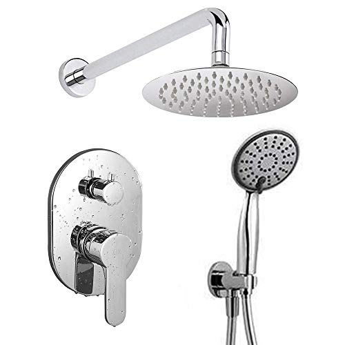 Kibath 446351 Spültischarmatur Val Outlet Wandmontage, rund, glänzendes Chrom-Finish, inklusive Wassersteckdose, silberfarbener PVC-Flexo, Brausearm und extra flacher Brausebrause von Kibath