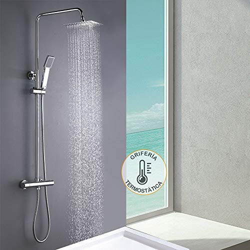 Kibath 482521 Duschsäule, quadratisch, thermostatisch, extra lang, Chrom glänzend von Kibath