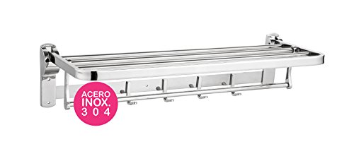 Kibath 499223 Klappbarer Handtuchhalter mit 4 Kleiderbügeln und 5 Stangen, aus Edelstahl, 50 cm breit, verchromt, 1 von Kibath