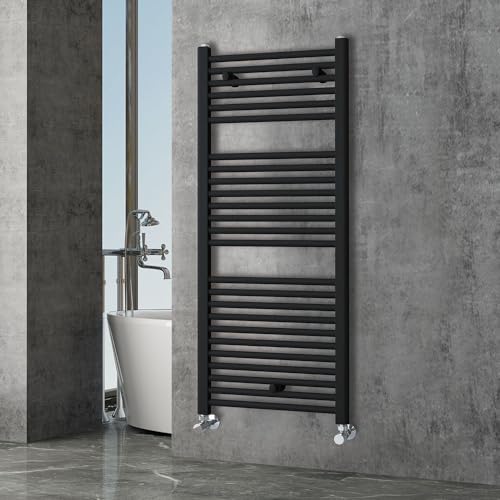 Kibath L420603 Handtuchtrockner, Schwarz G Handtuchhalter für Heizkörper zur Integration in Warmwasserkreislauf, Stahlrohre lackiertem Finish, 1200 x 500 cm. Passend für Standard-Heizungsnetz von Kibath