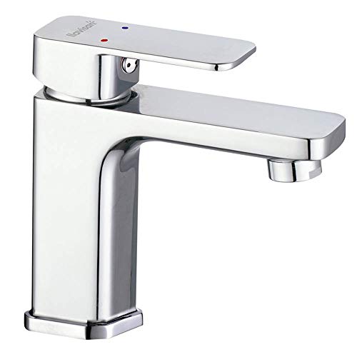 Kibath L444251 Einhebelmischer für Waschbecken CHE, schlankes Design, quadratisch, aus Messing und glänzendem Chrom-Finish. Inklusive Beschlägen, Schläuchen und Kartusche von OXEN