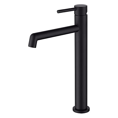 OSL BLACK Einhebelmischer für Waschbecken, schlankes Design, rund, aus Messing, mattschwarz, inklusive Beschlägen, Schläuche und Kartusche von Kibath