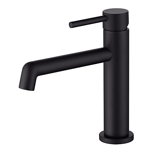 OSL BLACK Einhebelmischer für Waschbecken, schmal, abgerundet, aus Messing, mattschwarz, inklusive Beschlägen, Schläuche und Kartusche von Kibath