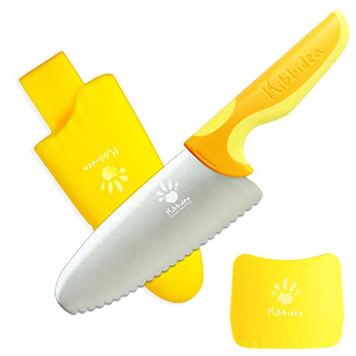 Kibbidea Kinder Küchenmesser-Set, Edelstahl, Abgerundete Klinge, Kindermesser Zum Schneiden, Kinderfreundliches, Kinderkochmesser (Orange) von Kibbidea