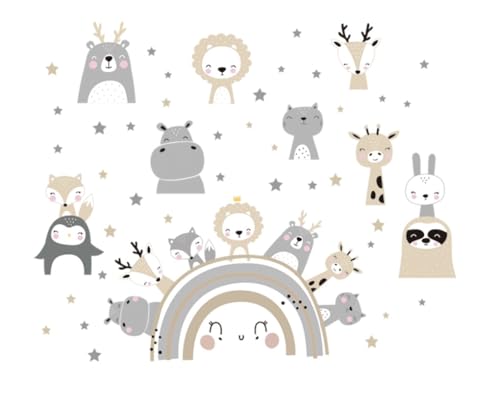 Kibi Wandaufkleber für Kinder, Regenbogen und Waldtiere, Grau und Beige, Dekoration für Kinderzimmer, Wandsticker Kibi Wandaufkleber für Kinder, Regenbogen und Waldtiere, Grau und Beige, Dekoration für Kinderzimmer, Wandsticker von Kibi Store