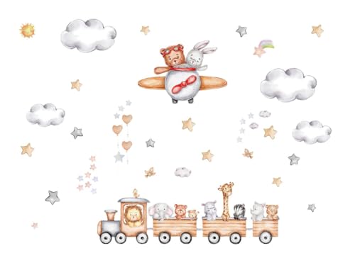 Kibi Wandaufkleber für Kinderzimmer, Zug mit Tieren und Flugzeug, Wanddekoration für Kinder, Wandaufkleber für Kinder Kibi Wandaufkleber für Kinderzimmer, Zug mit Tieren und Flugzeug, Wanddekoration für Kinder, Wandaufkleber für Kinder von Kibi Store