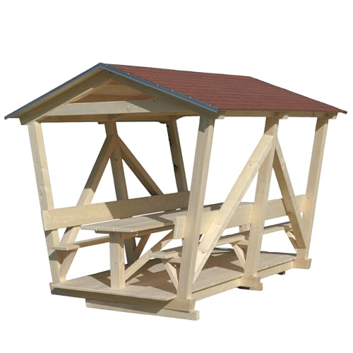 Holz-Pavillon mit Tisch & 2 Sitzbänken für 8 Personen, Robuster Gartenpavillon aus Fichtenholz mit Bitumenschindeldach; Ideal für Garten, Terrasse & Outdoor-Bereich Made in Germany Holz-Pavillon mit Tisch & 2 Sitzbänken für 8 Personen, Robuster Gartenpavillon aus Fichtenholz mit Bitumenschindeldach; Ideal für Garten, Terrasse & Outdoor-Bereich Made in Germany von Kibun