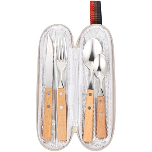 Kichvoe 1 Satz Besteck-löffel-set Edelstahlbesteck Lunchbox Aus Metall Besteck Mit Holzgriff Utensilien Besteck Geschirr Essgeschirr Campinggeschirr Rostfreier Stahl Messer Arbeit Tragbar von Kichvoe