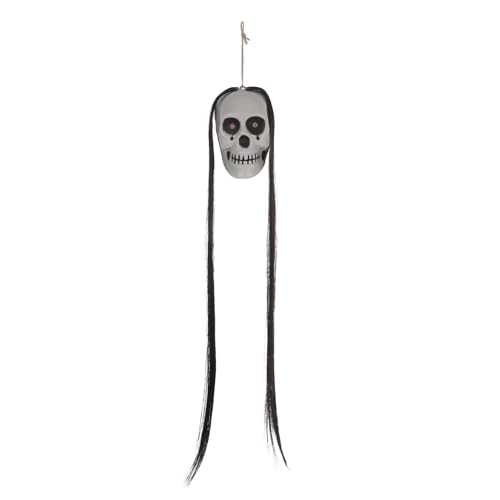 Kichvoe 2 Stück Geist mit leuchtenden Augen zum Aufhängen, mit langem Haar, gruseliges Halloween-Skelett, Requisite für Innen- und Außendekoration, Spukhaus-Party-Dekoration von Kichvoe