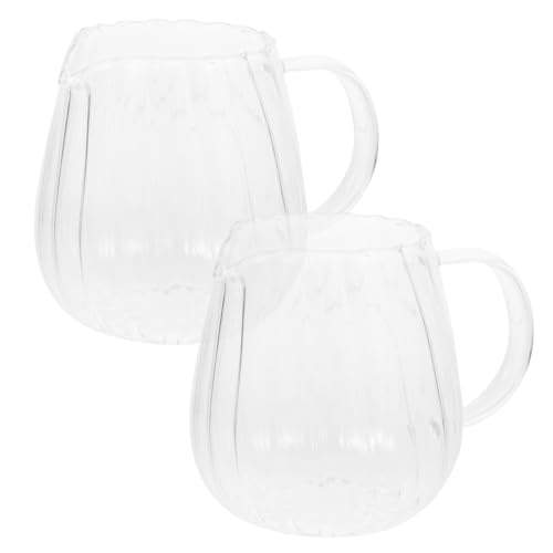 Kichvoe 2-Teiliger 300 ml Milchkännchen Glas Geprägter Streifen Servierkrug Milch Kaffee Sahnekännchen Saucenkrug Kung-Fu-Teetasse mit Griff Milchaufschäumkännchen für Die Küche zu Hause von Kichvoe