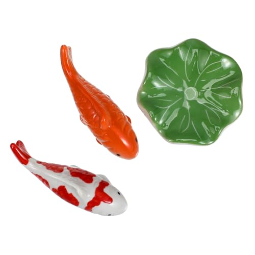 Kichvoe 3 Keramik Schwimmende Fisch Deko mit Lotusblatt Naturnahe Aquarium Fische Figurine Vielseitig Einsetzbar für Gartenteich Aquarium und Tischdekoration von Kichvoe