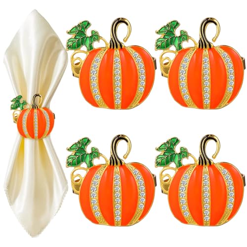 Kichvoe Kürbisform 4 Stück Halloween-Serviettenringe Halter Kürbis-Serviettenringe Serviettenschnalle Für Thanksgiving Halloween-Tischdekorationen Tischschmuck von Kichvoe