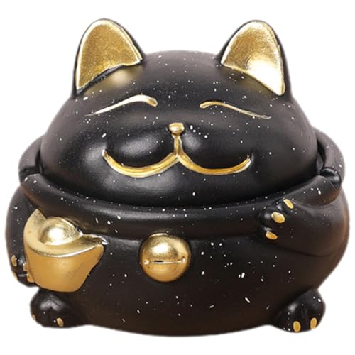 Kichvoe Cartoon-Katzen-Aschenbecher Lucky Neko-Aschenbecher Mit Deckel Zement-Aschenbecher Desktop-Maneki-Neko-Figur Neuheit Niedlicher Aschenbecher Tier-Aschenbecher Für Den Heimgebrauch von Kichvoe