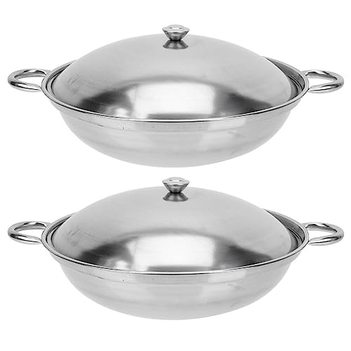 Kichvoe Edelstahl-Wok-Pfanne Mit Deckel 2 Stück Doppelgriff Alltagspfanne Antihaftbeschichtete Bratpfanne Shabu-Topf Meeresfrüchte-Kochgeschirr Passend Für Alle Herde Für Zuhause Outdoor von Kichvoe