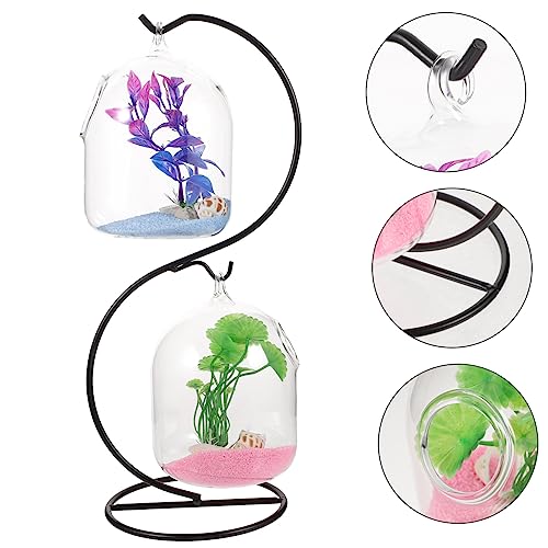 Kichvoe Hängendes Mini Aquarium Ständer mit Fischschalen Dekoratives Tisch Fischbecken aus Moderner Transparenter Betta Fisch Tank Geeignet für Pflanzen und Mikro Zufällige von Kichvoe