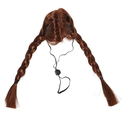 Kichvoe Haustier Perücke Hund und Katze Verstellbar Tierkostüm Perücke Cosplay Party Zubehör Braun Doppelte Zöpfe Passend für Kopfgröße Sicher und Wiederverwendbar von Kichvoe
