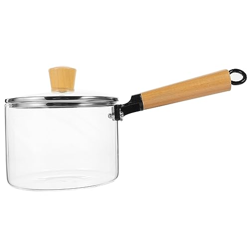 Kichvoe Milchtopf aus Glas mit Deckel, 1500 ml, Glasherd, Topf und Pfanne mit Deckel und Holzgriff, klares Glas, Kochgeschirr-Set, Kochfeld, sicher für Nudeln, Nudeln, Suppen, Milch von Kichvoe