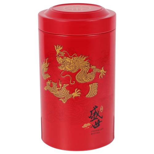 Kichvoe Teedose Mit Luftdichten Deckeln Chinesisches Neujahr Blechdose Jahr des Drachen Kleine Runde Küchendosen Für Losen Tee Kaffee Süßigkeiten Gewürze Rot von Kichvoe