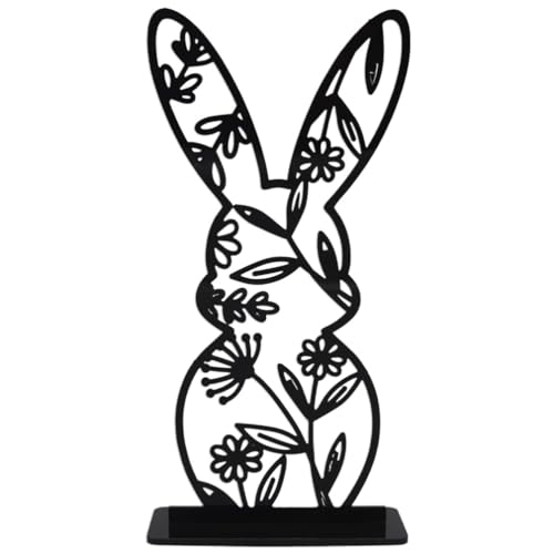 Kichvoe -Tischdekoration Osterhasen-Schild Acryl-Hasen- Rustikales Bauernhaus-Kaninchen Abgestuftes Tablett- Frühlingsschild Für Zuhause Party-Dekoration Schwarz von Kichvoe
