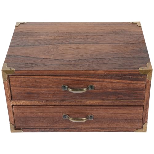 Kichvoe Vintage-Schreibtisch-Organizer aus Holz mit 2 Schubladen Schreibtisch-Organizer Rustikale Holz-Aufbewahrungsbox für Schmuck Heimbüro Arbeitsplatte (Schubladen) von Kichvoe