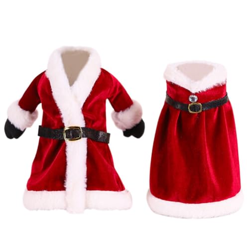 Kichvoe Weihnachtsweinflaschenabdeckung: 2 Stück Weihnachtsmann-Flaschenkleid Flaschenanzug Weihnachtsbesteck Besteck Utensilien Halter Lutscher Hut Esstisch Dekoration für Feiertage von Kichvoe