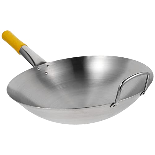 Kichvoe Küchenzubehör Wokpfanne Mini Grill Mini Grill Wok-Pfanne Karbonstahl Mit Rundem Pow-Wok Karbonstahl Wok- Rührpfannen Für Heim- Professionelle Kochen-12. 5 Zoll Mini Grill Kochtopf von Kichvoe