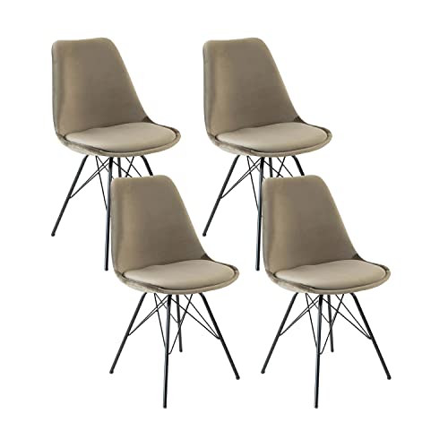 Kick Collection 4er Set Esszimmerstühl Velvet - Samt - Taupe - Modern und Hochwertig - Samtstoff und Metall - Erhältlich in vielen Farben von Kick Collection