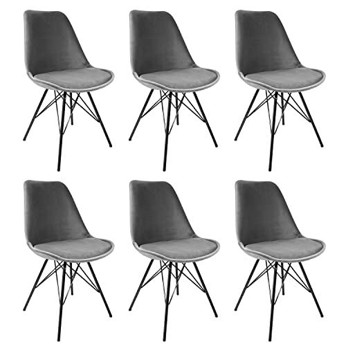 Kick Collection 6er Set Esszimmerstühl Velvet - Samt - Grau - Modern und Hochwertig - Samtstoff und Metall - Erhältlich in vielen Farben von Kick Collection
