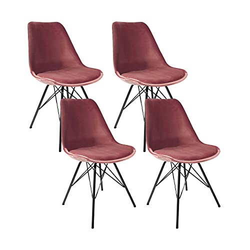 Kick Collection 4er Set Esszimmerstühl Velvet - Samt - Rosa - Modern und Hochwertig - Samtstoff und Metall - Erhältlich in vielen Farben von Kick Collection