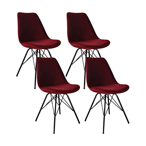 Kick Collection 4er Set Esszimmerstühl Velvet - Samt - Rot - Modern und Hochwertig - Samtstoff und Metall - Erhältlich in vielen Farben von Kick Collection