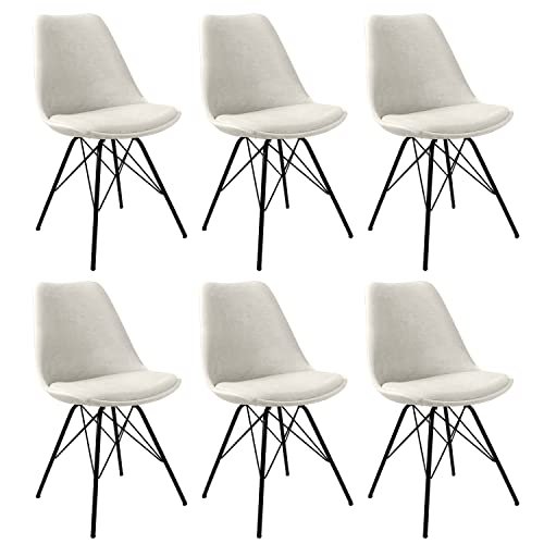 Kick Collection 6er Set Esszimmerstühl Velvet - Samt - Elfenbein Weiß - Modern und Hochwertig - Samtstoff und Metall - Erhältlich in vielen Farben von Kick Collection