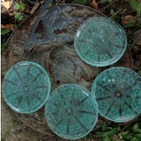 Seeanemone Untersetzer, 4Er Set, Glasuntersetzer, Beachy Seeglas-Untersetzer, Geschmolzenes Glas-Untersetzer von KickingGlass