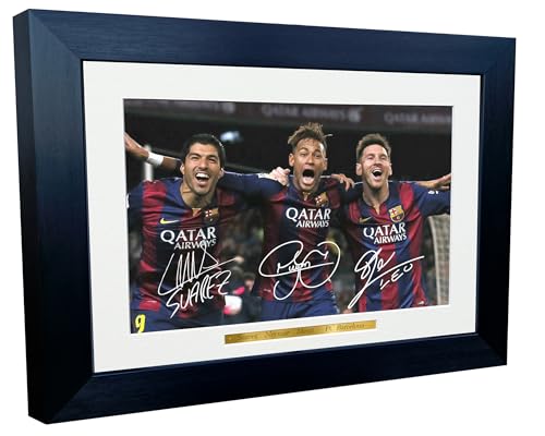 Bild mit Autogrammen von Lionel Messi, Neymar Jr, Luis Suarez vom FC Barcelona, A4 von Kicks