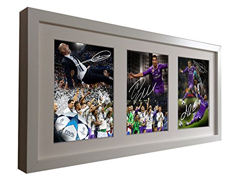 Real Madrid. Weiß signierte Fotodrucke von "Celebration Edition" 2017 Champions League gewinnen. Zinedine zidane-cristiano ronaldo-gareth bale-sergio Ramos, gerahmtes Foto-Bild, Fotodruck-Geschenkidee von Kicks