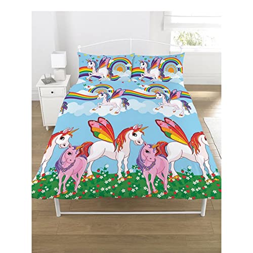 KidCollection Wende-Bettwäsche-Set für Einzelbett/Doppelbett, Regenbogen-Einhörner von KidCollection