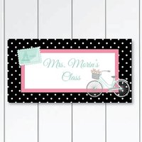 Angebote Dieser Woche Personalized-Teacher-Door-Sign-Paris-Theme-Balck-With-Small-White-Dots von KidODesignStudio