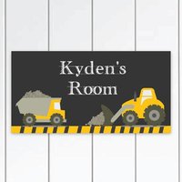 Bau Verfolgt Türschild - Schwarze Und Gelbe Bulldozer Bagger Jungen Schlafzimmer Dekor von KidODesignStudio