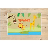 Dschungel Kids-Personalisiert-Platzdeckchen-Personalisiert-Dschungel Platzdeckchen-Platzdeckchen-Für-Mädchen von KidODesignStudio