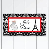 Eiffelturm in Schwarz, Rot Und Weiß Damast-Muster Türschild Paris-Bedroom-Décor-Eiffel-Tower-Damask-Pattern Tür-Zeichen-Personalisierte Geschenk von KidODesignStudio
