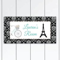Eiffelturm in Schwarz Und Weiß Damast-Muster Tür Zeichen Paris-Bedroom-Décor-Eiffel-Tower-Damask-Pattern Tür-Zeichen-Personalisierte Geschenk von KidODesignStudio