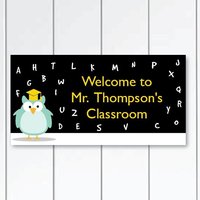 Eule-Lehrer-Tür-Zeichen-Custom-Lehrer-Name-Klassenzimmer-Tür-Zeichen-Abc-Eulen-Themen-Klasse-Wand-Plakette von KidODesignStudio