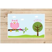 Eule Tischset - Kinder Personalisiert Laminiert Für Pink Owl von KidODesignStudio