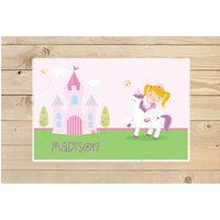 Kids-Personalized-Placemat-Pink-Princess-And-Castle-Laminated-Placemat-For-Girls von KidODesignStudio
