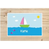 Kids-Personalized-Placemat-Sailboat-Placemat-In-PinkLaminated-Placemat von KidODesignStudio